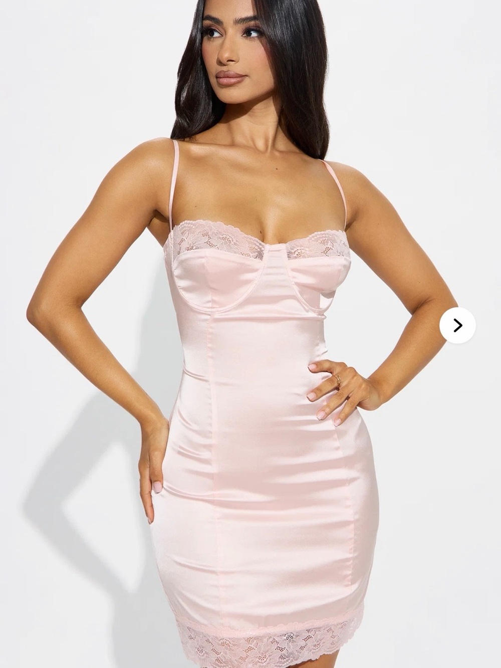 Fashion Nova Blush Lace Satin Slip Dress
